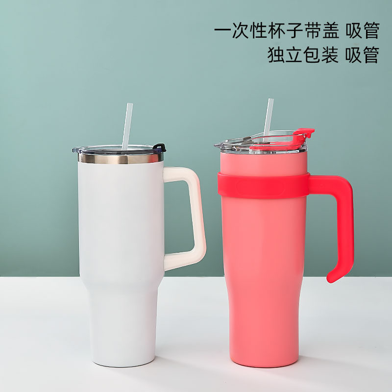 一次性塑料食品级吸管独立包装加长吸管冰霸大容量杯带吸管1200ML图片