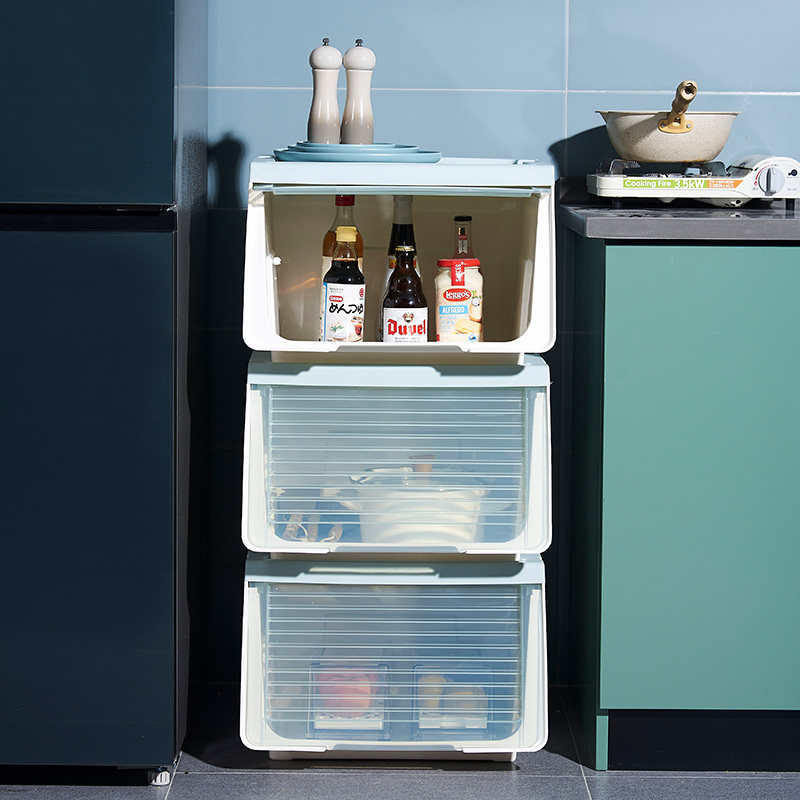 前开式收纳箱零食整理箱儿童玩具翻盖储物箱宝宝收纳盒家用收纳柜