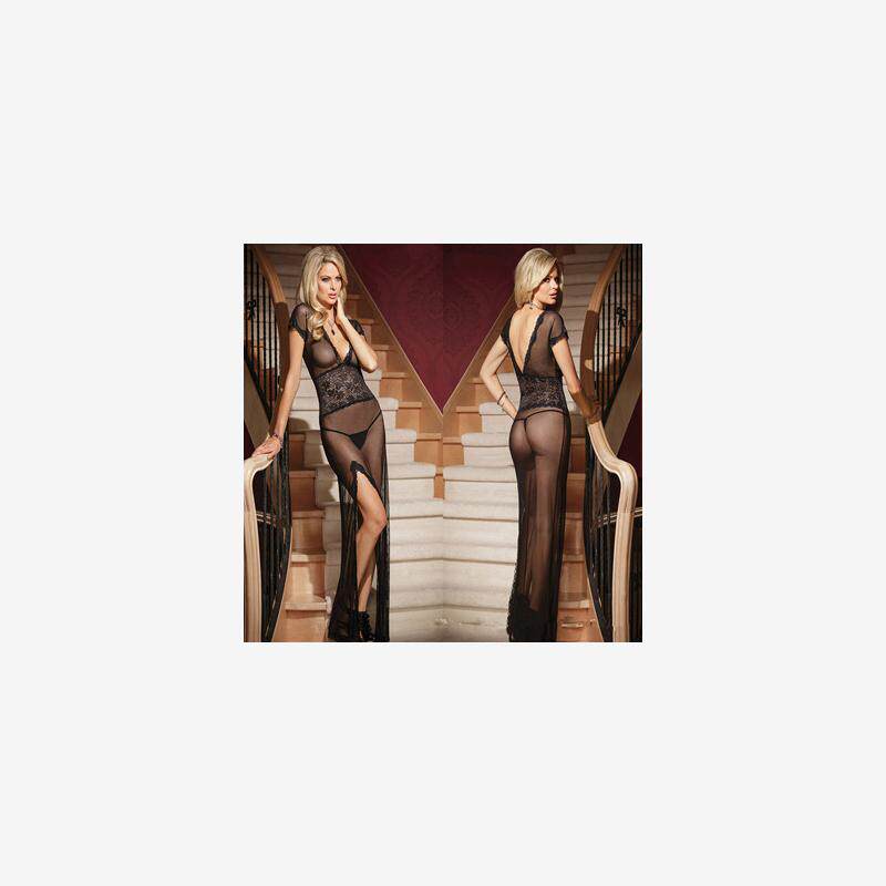 大码透视网纱性感女式情趣睡衣透明露点紧身长裙套装诱惑蕾丝内衣