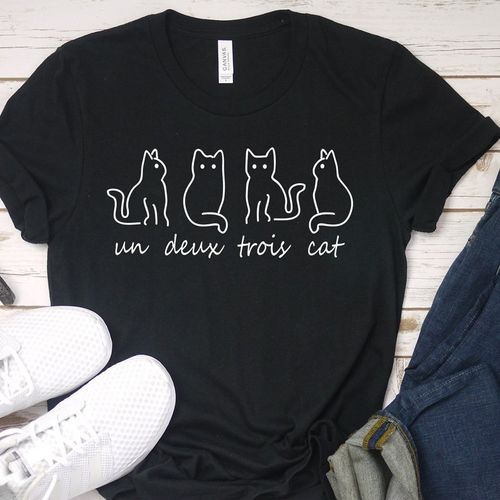 Un Deux Trois Cat Tshirt Cat Kitten T-Shirt Causal Cat Lover