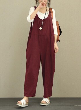Women Jumpsuit Summer Linen Playsuit Plus Size Overalls