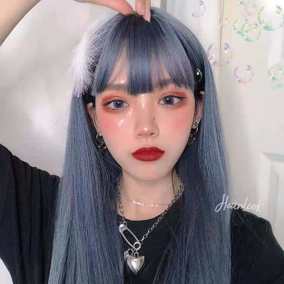 Long Bob Straight Wig Bangs Women Synthetic cosplay Headgear