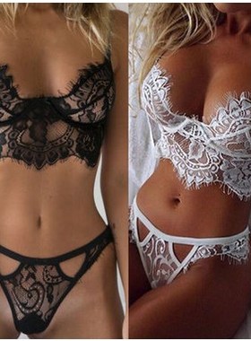 欧洲站速卖通eBay亚马逊爆款性感两件打底套白/黑色蕾丝内衣