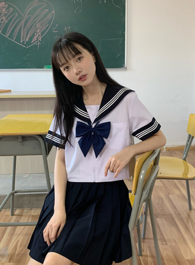 基础款关东襟白三本夏服水手服JK制服浓绀色 酱爆与暖冬