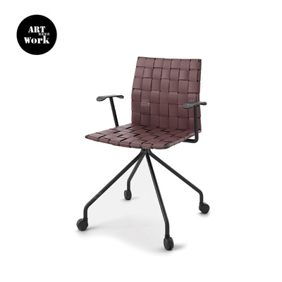 Artwork现代简约单人办公椅书房椅意式马鞍皮编织家用设计师书椅