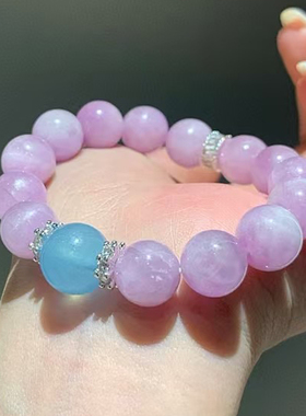 原创紫锂辉石海蓝宝仙气疗愈手串