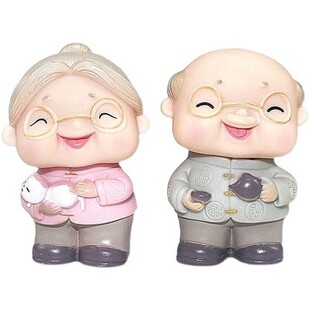 祝寿蛋糕装饰抱猫奶奶茶壶爷爷老人生日祝寿摆件