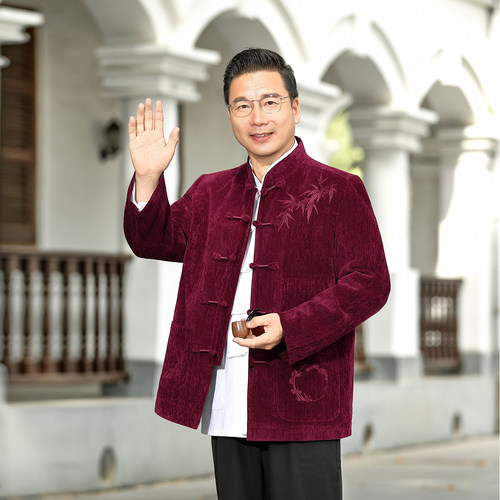 新中式唐装男款中老年人爸爸春秋季外套国风爷爷生日过寿婚宴礼服