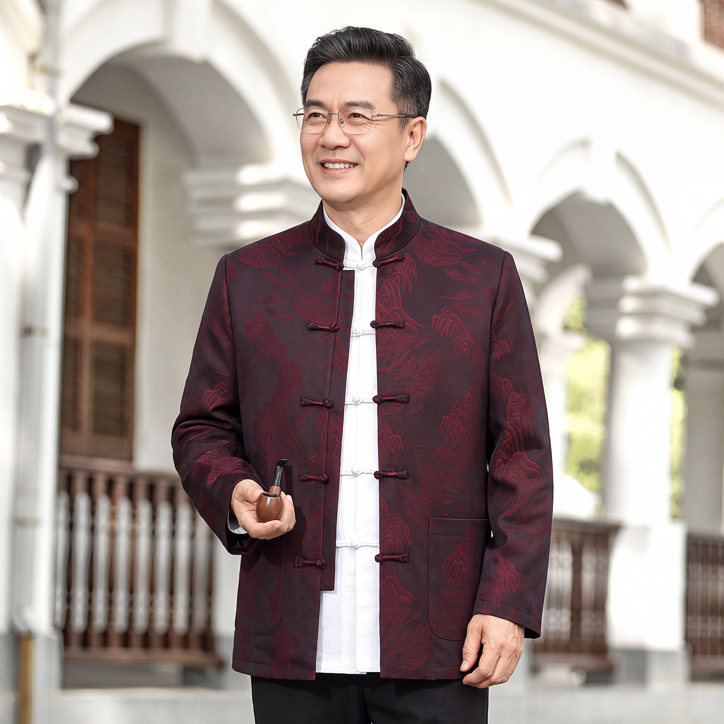 新中式唐装男外套中老年爸爸长袖套装老人衣服爷爷生日过寿春秋装