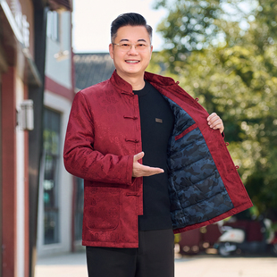 中国风唐装男外套中老年羽绒服爸爸冬季套装生日过寿爷爷老人衣服