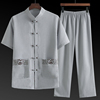 Chinese style Tang costume Middle-aged and elderly people Cotton and hemp dad Summer wear grandpa Hanfu Flax Short sleeved suit the elderly clothes