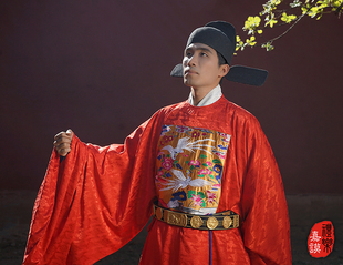 礼乐嘉谟明制汉服圆领补服仙鹤狮子白鹇獬豸补可定制冠礼婚礼服饰