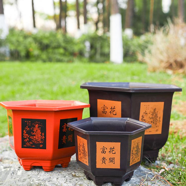 加厚六角复古塑料花盆特大号