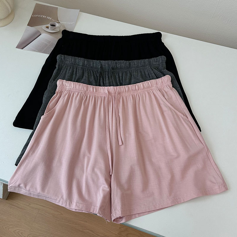 莫代尔短裤柔软舒适松紧腰宽松阔腿睡裤家居裤子休闲运动热裤女薄