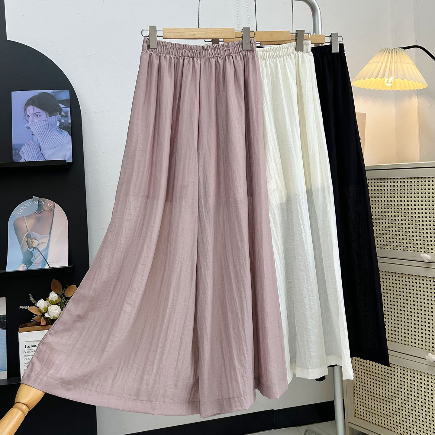 新中式古典有内衬透气飘逸薄款宽松显瘦阔腿裤裙透视长裤舞蹈裤女