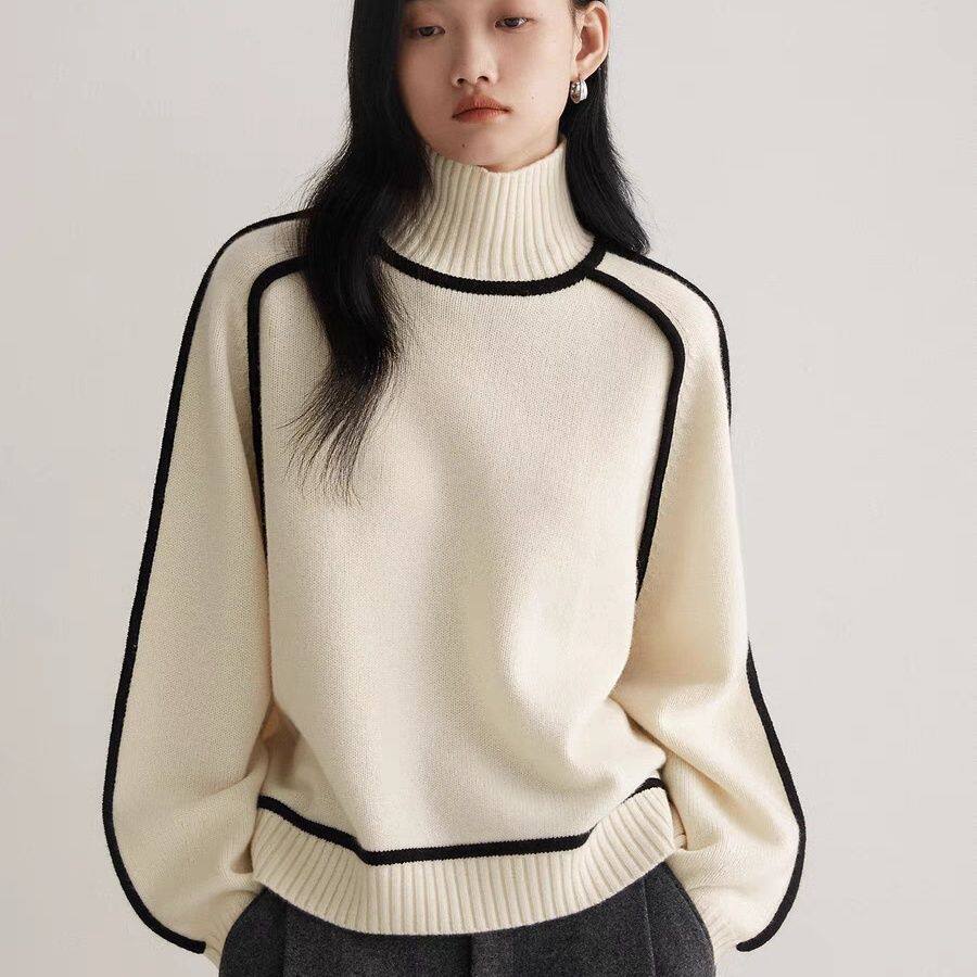 《专柜正品》美拉德冬季条纹显瘦休闲宽松套头针织慵懒风毛衣女