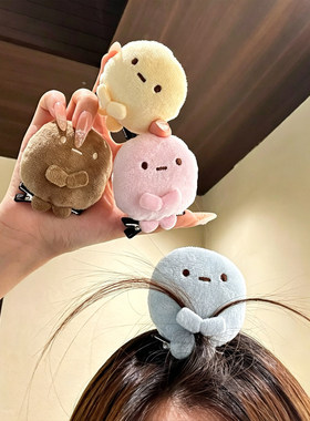发夹可爱四色圆子玩偶发卡治愈系毛绒头饰女团子公仔发饰
