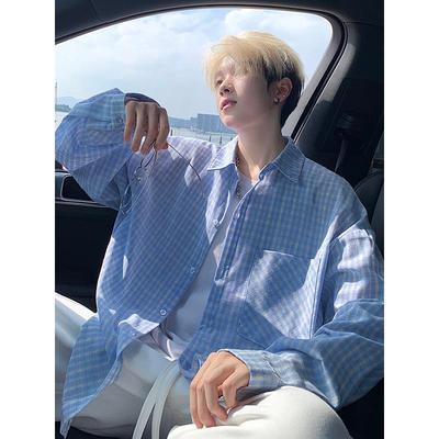 2025蓝白条纹衬衫男款春秋季潮牌宽松百搭青少年休闲长袖衬衣外套