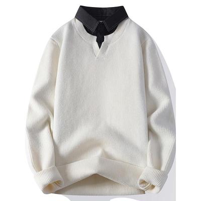 假两件衬衫领毛衣男款秋冬季2025新款冬装男士带领长袖针织打底衫