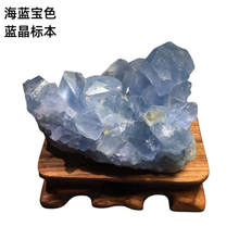 天然蓝色水晶花蓝晶洞聚宝盆天青石原矿原石晶簇标本摆件海蓝宝色