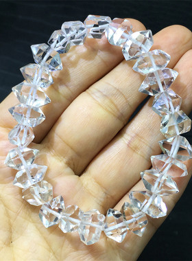 闪灵钻男女水晶手串原石黑闪双尖