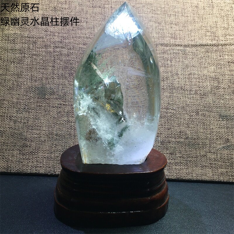 天然原石绿幽灵水晶柱随形摆件
