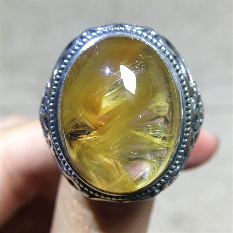 天然金发晶活口水晶戒指男女同款
