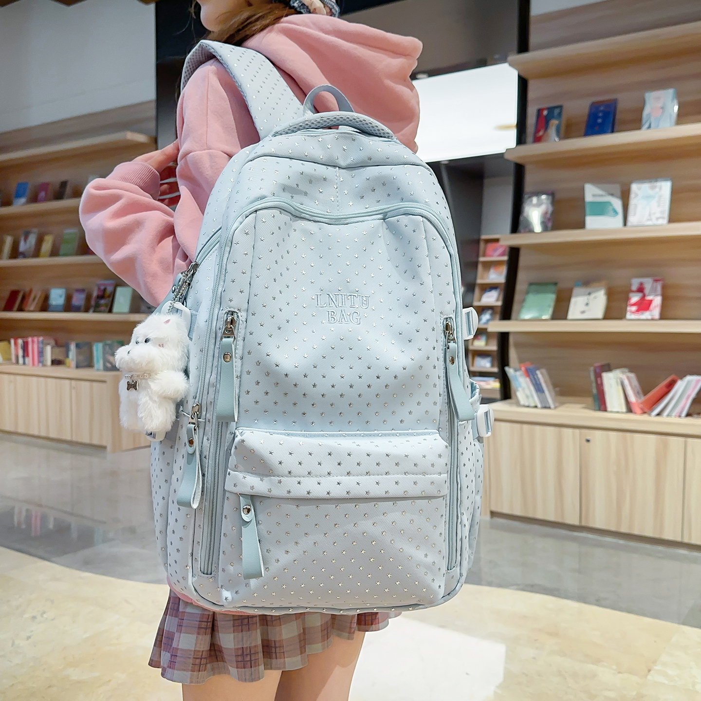 初中星星烫钻大容量韩版书包女