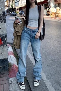 美式复古水洗牛仔裤女2026春秋新款高腰宽松显瘦百搭阔腿直筒裤子