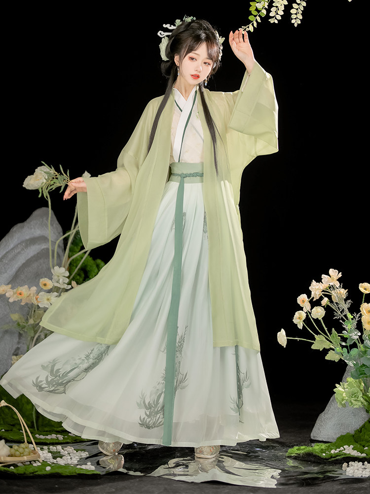 原创宋制汉服女中国风交领绿色襦裙超仙气飘逸日常古装改良春夏款