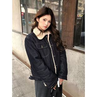 美式复古毛领牛仔外套棉衣女26冬季宽松加绒保暖毛绒工装夹克上衣