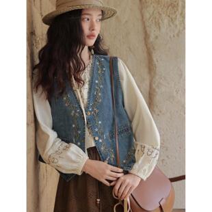 重工刺绣复古牛仔马甲外套女2026春秋款 设计感叠穿百搭坎肩上衣潮