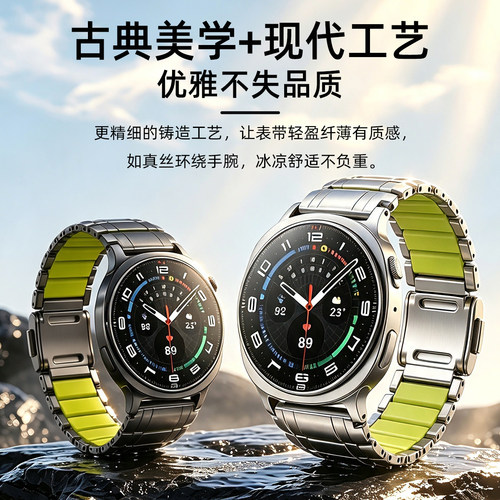 适用三星手表ultra2金属磁吸扣表带watch9/8classic硅胶链式腕带