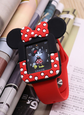 适用苹果手表6代SE硅胶表带保护套iWatch54321卡通全包软壳384044