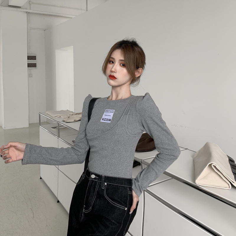 Real price ~ long sleeve T-shirt round neck fake two pieces of casual pure cotton bottoming versatile simple T-shirt fashion