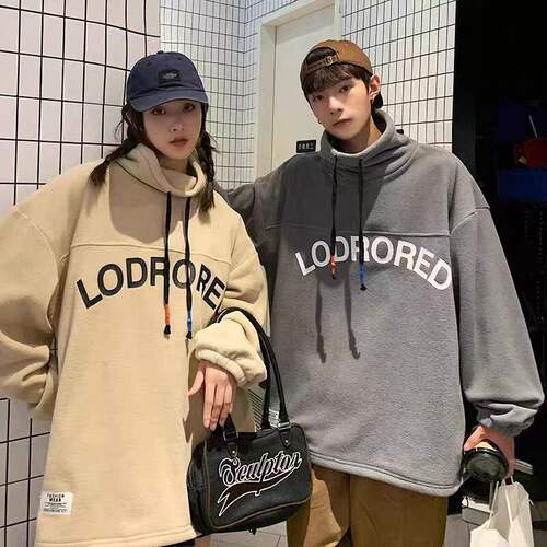 【精品】新款上市◆2026冬季情侣款港风潮流套头抽绳摇粒绒卫衣