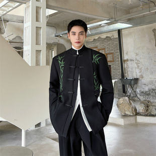 2026春秋青少年新中式 上市 新款 痞帅竹子印花小立领西装 精品