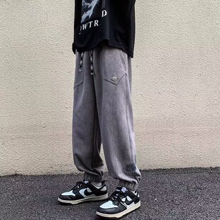 精品 潮牌时尚 新款 2025秋冬青少年美式 仿麂皮绒休闲裤 上市