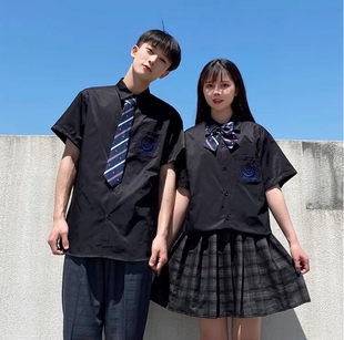 【精品】新款上市◆2026夏季情侣装JKDK制服班服刺绣学院短袖衬衫