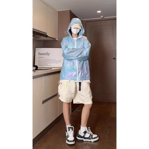 【精品】春季新品◆2025春秋男女同款港风炫彩色宽松防晒服防晒衣