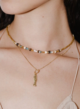 沙海小鱼天然彩色石头串珠小众日常百搭精致感锁骨链度假风项链