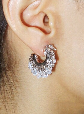 董洁同款小众雨松C圈清冷锆石镶嵌耳环高级简约耳圈