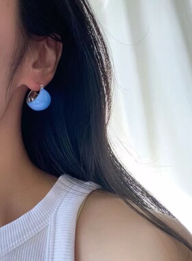 韩国小众ins设计半圆彩色珐琅时尚耳环小清新简约百搭耳扣耳环