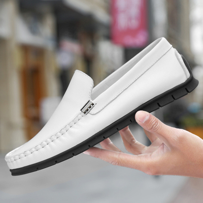2025新款白色豆豆鞋男春秋透气懒人鞋男鞋乐福鞋男士休闲皮鞋男款