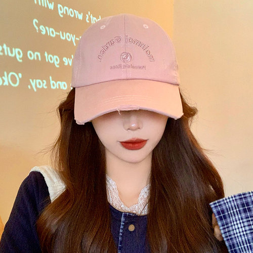 周给给棒球帽女2025新款春夏季粉色软顶帽子宽檐潮圆脸显瘦鸭舌帽
