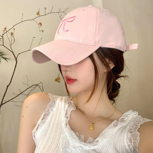 周给给超火东大门蝴蝶结棒球帽女水洗帽子潮牌平檐显脸小鸭舌帽粉