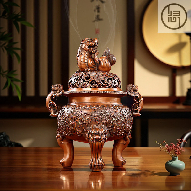 归心紫铜大明狮子炉30
