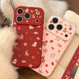 新年小木马苹果17promax手机壳iphone16适用14红色卡通13闺蜜11软