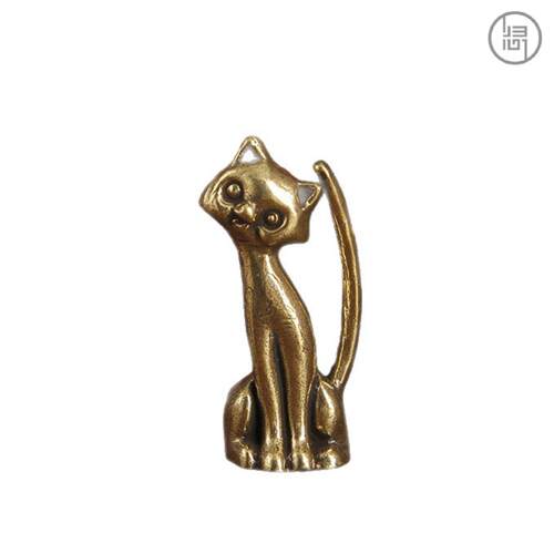 归心铜热销黄铜复古长脖猫摆件小