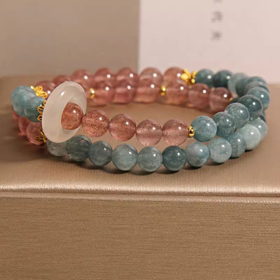 德国新中式蓝水翡翠双圈手链女轻奢小众精致草莓晶玉髓跑环手串手